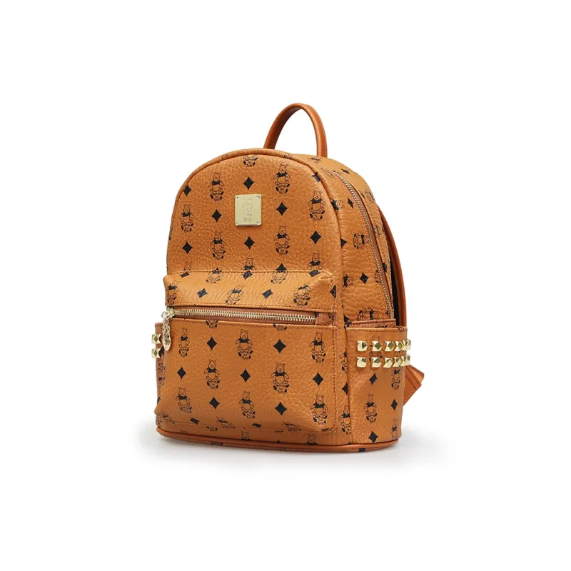 Disney Winnie The Pooh Series PU Bonded Synthetic Leather Backpack Medium Size Women's Brown-2