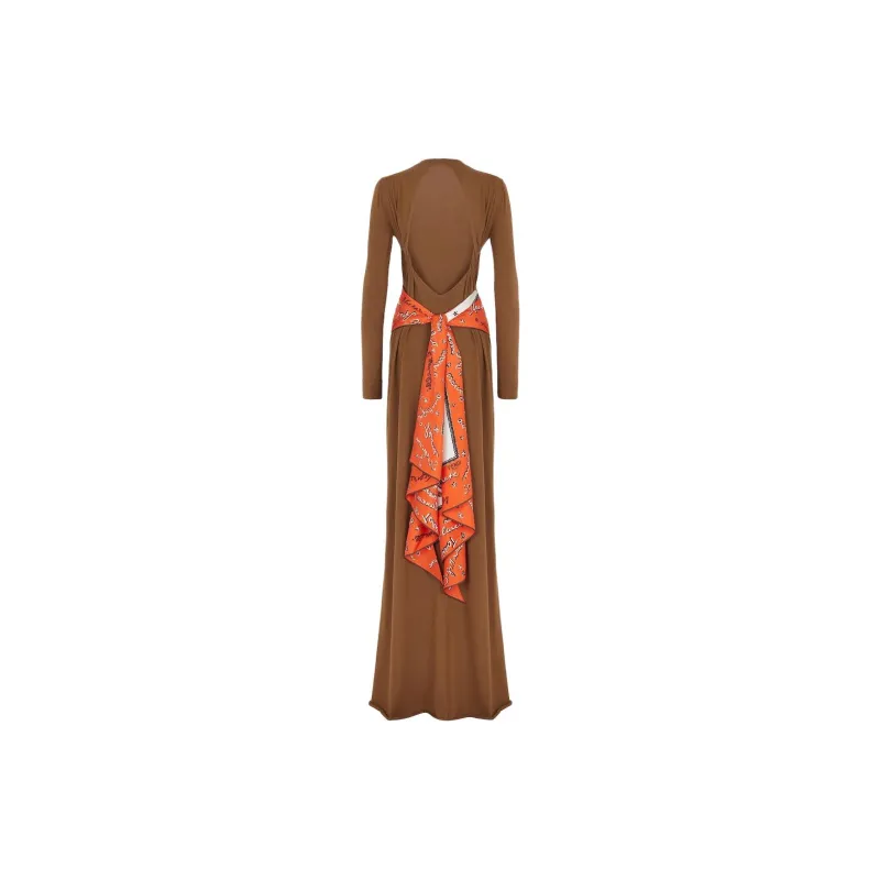 FENDI Brown Wool Dress Long Sleeved Dresses Women's Brown-1