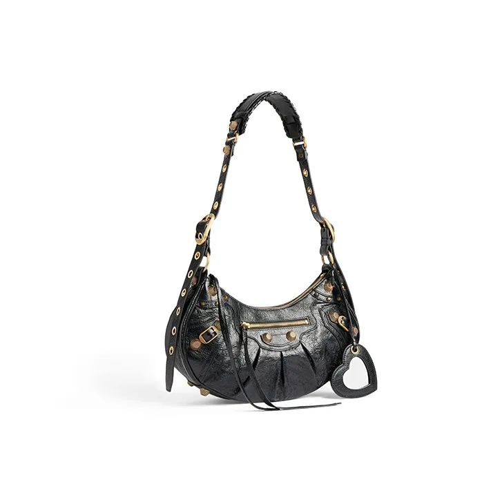 Balenciaga Le Cagole Cow Leather Crescent Bag, Dumpling Bag, Biker Bag, Shoulder Bag, Handbag Small Size Women's Black-1