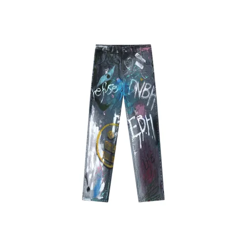 DNBH Hand-drawn Doodle Series Jeans Unisex Mixed Flowers