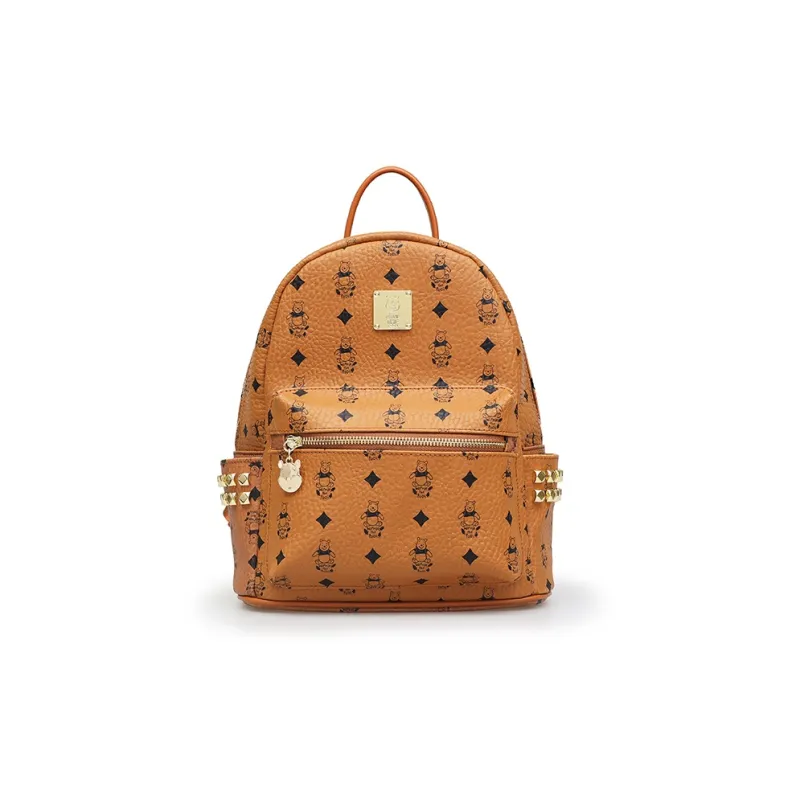 Disney Winnie The Pooh Series PU Bonded Synthetic Leather Backpack Medium Size Women's Brown-1