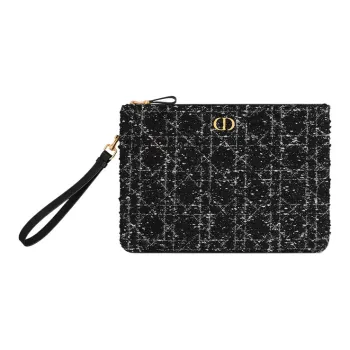 DIOR Caro Tweed Clutch Large Size Women's Black