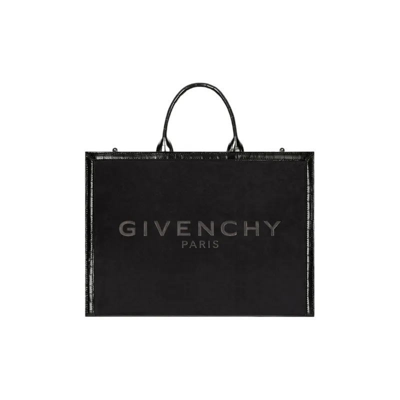 GIVENCHY G-Tote Suede Cow Leather Tote Bag Shopping Bag Handbag Medium Size Women's Black-0