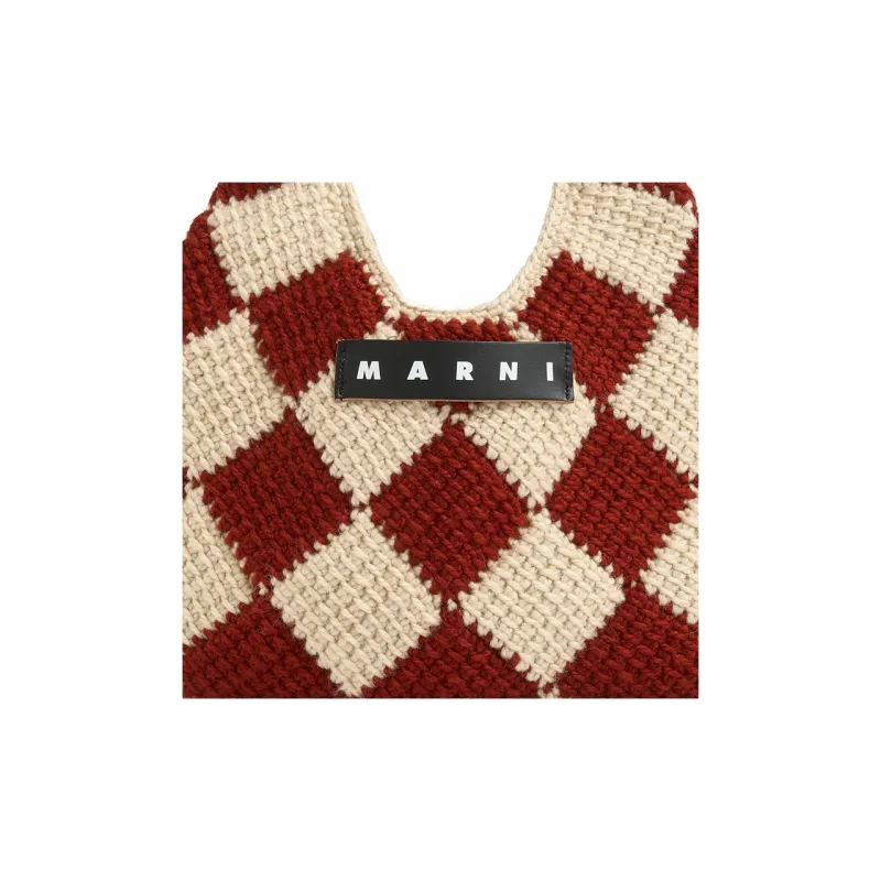 MARNI Acrylic Knitted Fabric Basket Bag Handbag Mini Women's Red/Beige-3