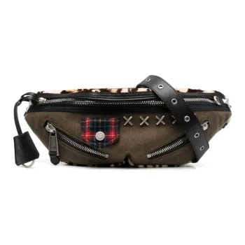 MOSCHINO Wool Blend With Cotton One Shoulder Crossbody Bag Sling Bag Fanny Pack Men's Khaki Green