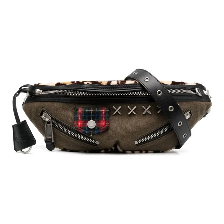 MOSCHINO Wool Blend With Cotton One Shoulder Crossbody Bag Sling Bag Fanny Pack Men's Khaki Green-0