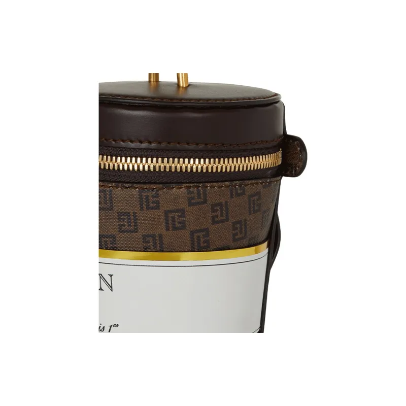 BALMAIN Oilcloth And Smooth Leather Evening Party Clutch Mini Women's Brown-4