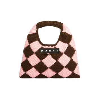 MARNI Acrylic Knitted Fabric Basket Bag Handbag Mini Women's Brown/Pink