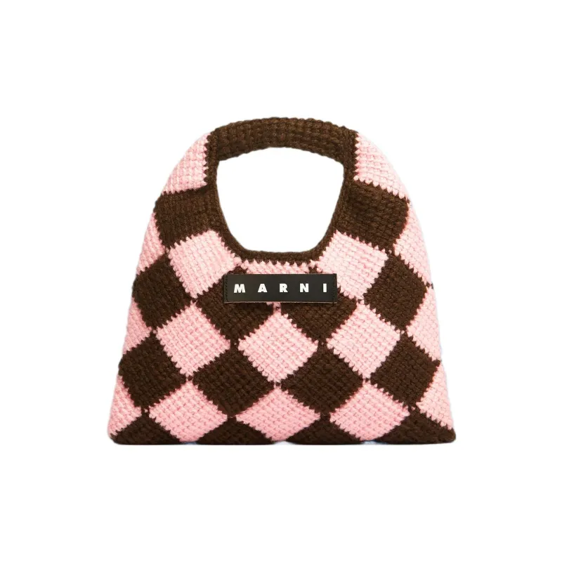 MARNI Acrylic Knitted Fabric Basket Bag Handbag Mini Women's Brown/Pink-0