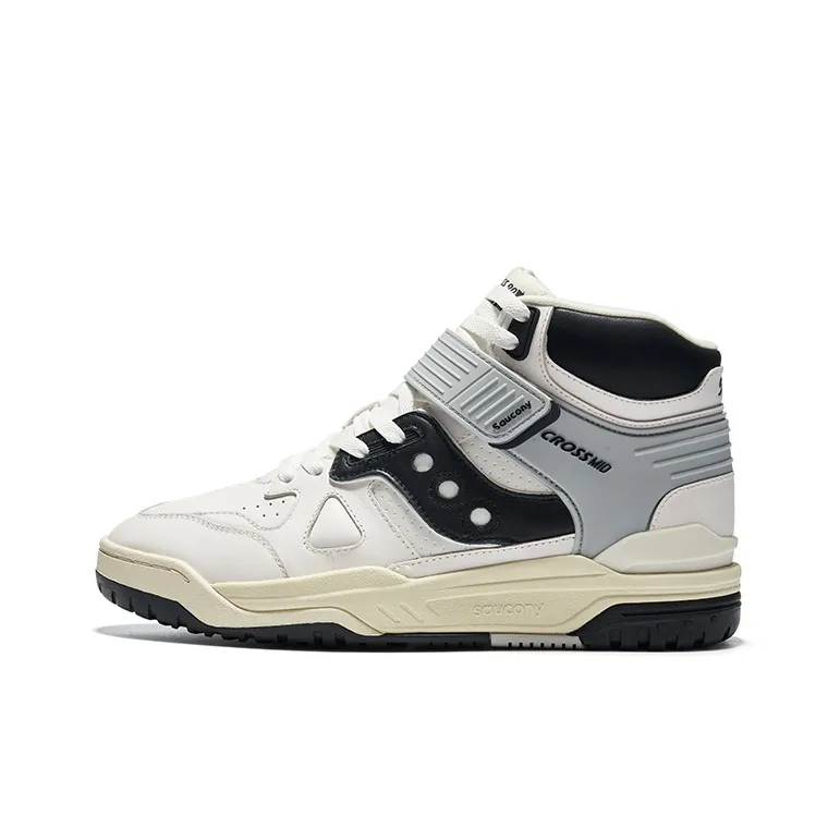 Saucony Cross 90 MID Anti Slip Wear Resistant High Top Skateboard Shoes Unisex White Black-0