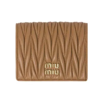 MIU MIU Matelassé Leather Wallet Small Size Women's Caramel Brown