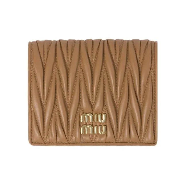 MIU MIU Matelassé Leather Wallet Trumpets Women's Caramel Brown-0