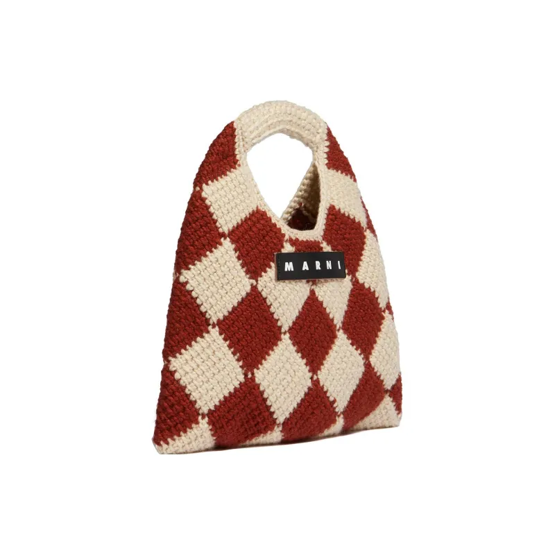 MARNI Acrylic Knitted Fabric Basket Bag Handbag Mini Women's Red/Beige-1