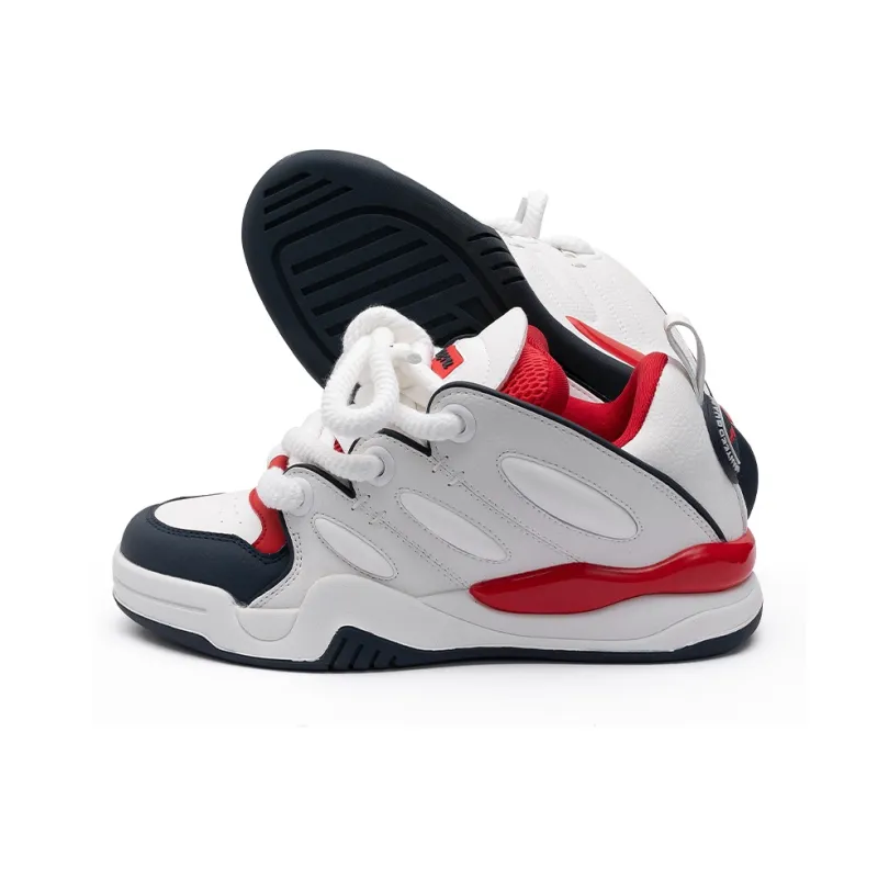 ABCIU Anti Slip Wear Resistant Low Top Skateboard Shoes Unisex White Blue Red-7