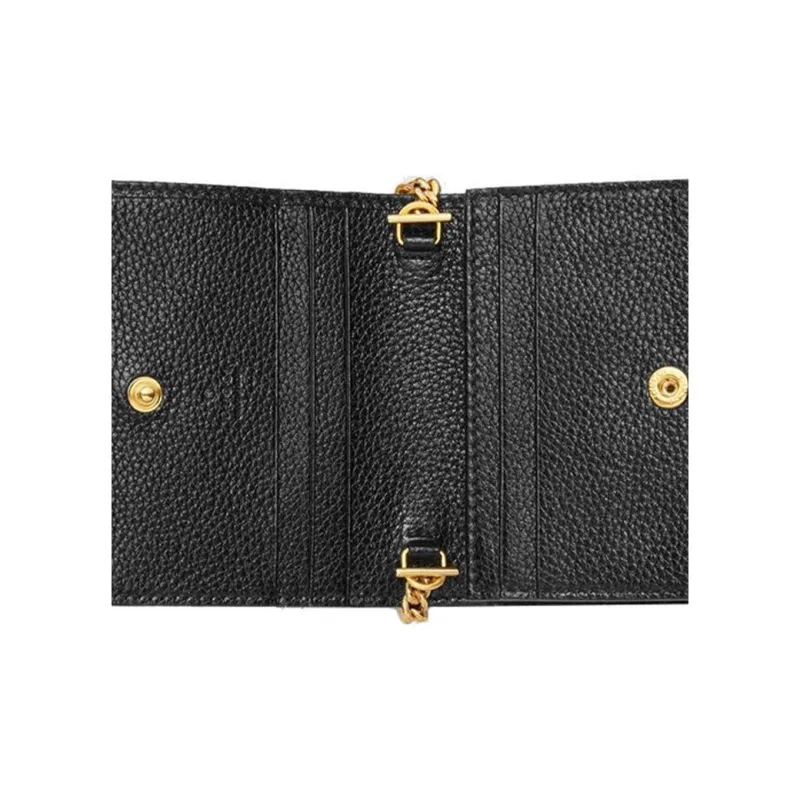 GUCCI Zumi Grain Leather Handbag Chain Wallet Card Holder Women's Black-4