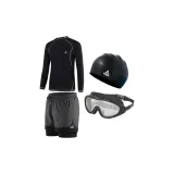 Gray Swim Trunks+Black Swimsuit+Swim Goggles+Swimming Cap