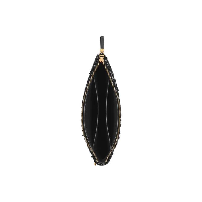 DIOR Caro Tweed Clutch Large Size Women's Black-3
