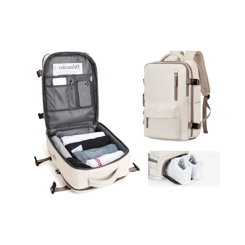 QING QI ZHE Fabric Travel Bag Backpack Regular Unisex Beige White Green/Beige White Brown-12