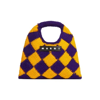 MARNI Acrylic Knitted Fabric Basket Bag Handbag Mini Women's Purple/Yellow