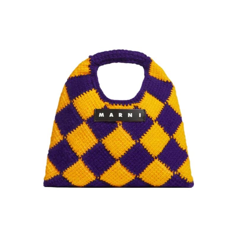 MARNI Acrylic Knitted Fabric Basket Bag Handbag Mini Women's Purple/Yellow-0
