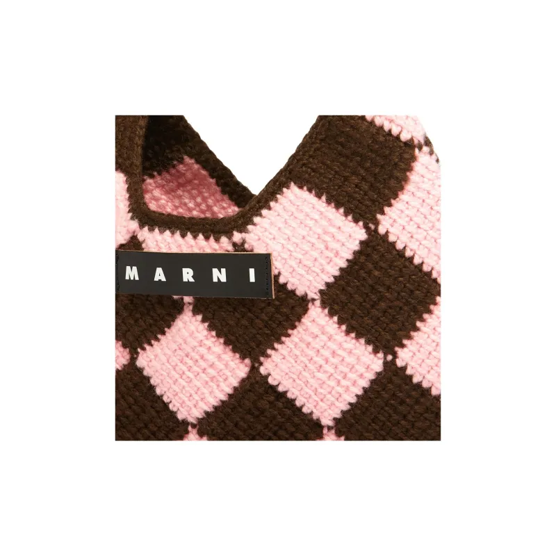 MARNI Acrylic Knitted Fabric Basket Bag Handbag Mini Women's Brown/Pink-3