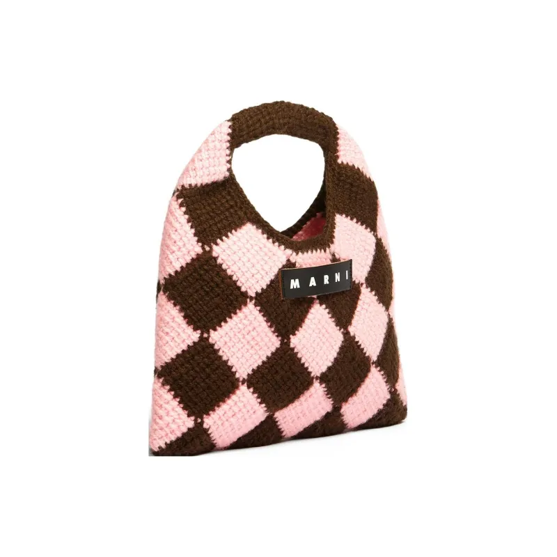 MARNI Acrylic Knitted Fabric Basket Bag Handbag Mini Women's Brown/Pink-1