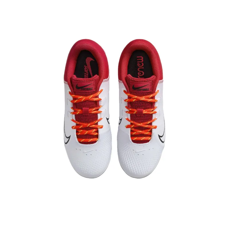 Nike Hyperdiamond 4 Durable Breathable Low Top Training Shoes GS White Red-3
