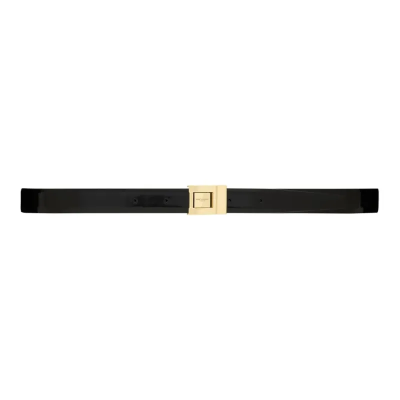 SAINT LAURENT Logo Sign Leather Belts Men's Black 2CM-0