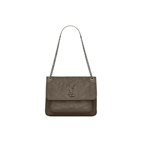 SAINT LAURENT Cow Leather Handbag Shoulder Bag Women's Dark Brown