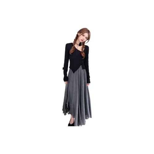 OTHERMIX Casual Long Skirts Women's Gray