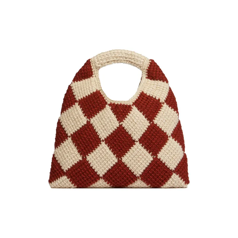 MARNI Acrylic Knitted Fabric Basket Bag Handbag Mini Women's Red/Beige-2