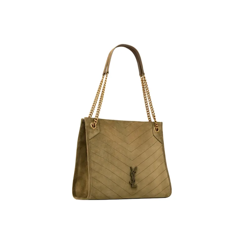 SAINT LAURENT Niki Suede Tote Bag Shopping Bag Portable Crossbody Bag Shoulder Bag Women's Barley Green-1