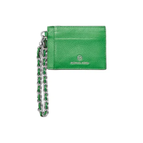 MICHAEL KORS Litchi Grain Leather Card Holder Small Size Women's Green