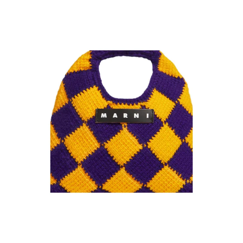 MARNI Acrylic Knitted Fabric Basket Bag Handbag Mini Women's Purple/Yellow-4