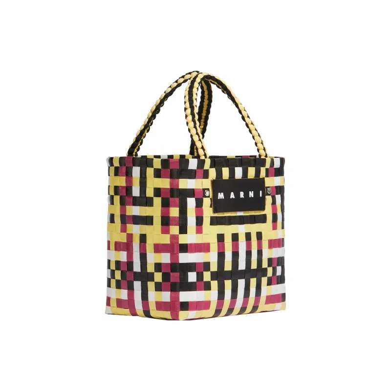 MARNI Basket Series Polypropylene With Cow Leather Tote Bag Shopping Bag Handbag Women's Yellow/Black-1