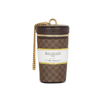 BALMAIN Oilcloth And Smooth Leather Evening Party Clutch Mini Women's Brown