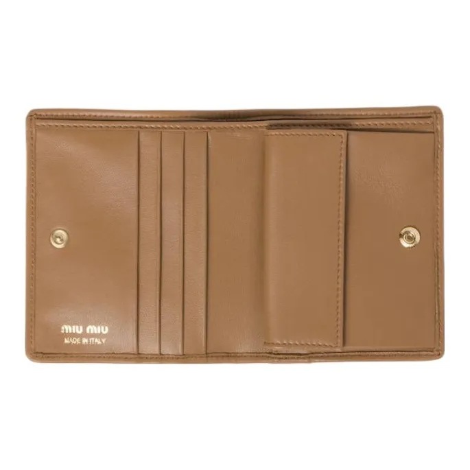 MIU MIU Matelassé Leather Wallet Trumpets Women's Caramel Brown-1