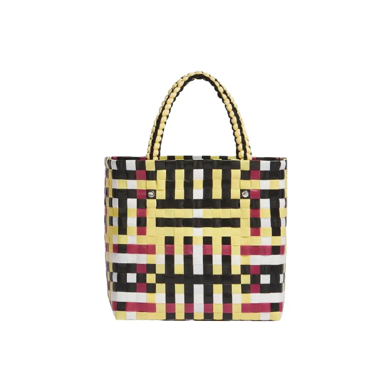 MARNI Basket Series Polypropylene With Cow Leather Tote Bag Shopping Bag Handbag Women's Yellow/Black-3