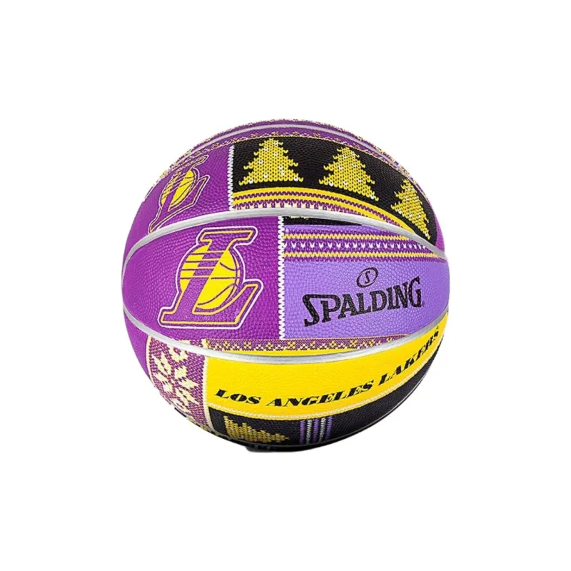 SPALDING Rubber Basketball Yellow Purple Black Size 7 Ball Training Unisex-2