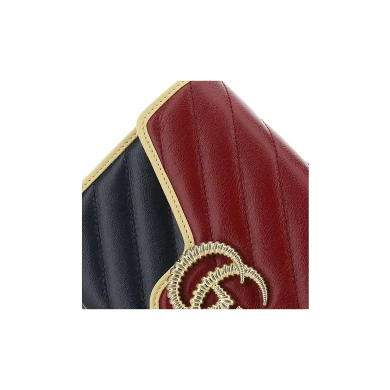 GUCCI Marmont Leather Crossbody Bag, Shoulder Bag Mini Women's Red & Blue-3