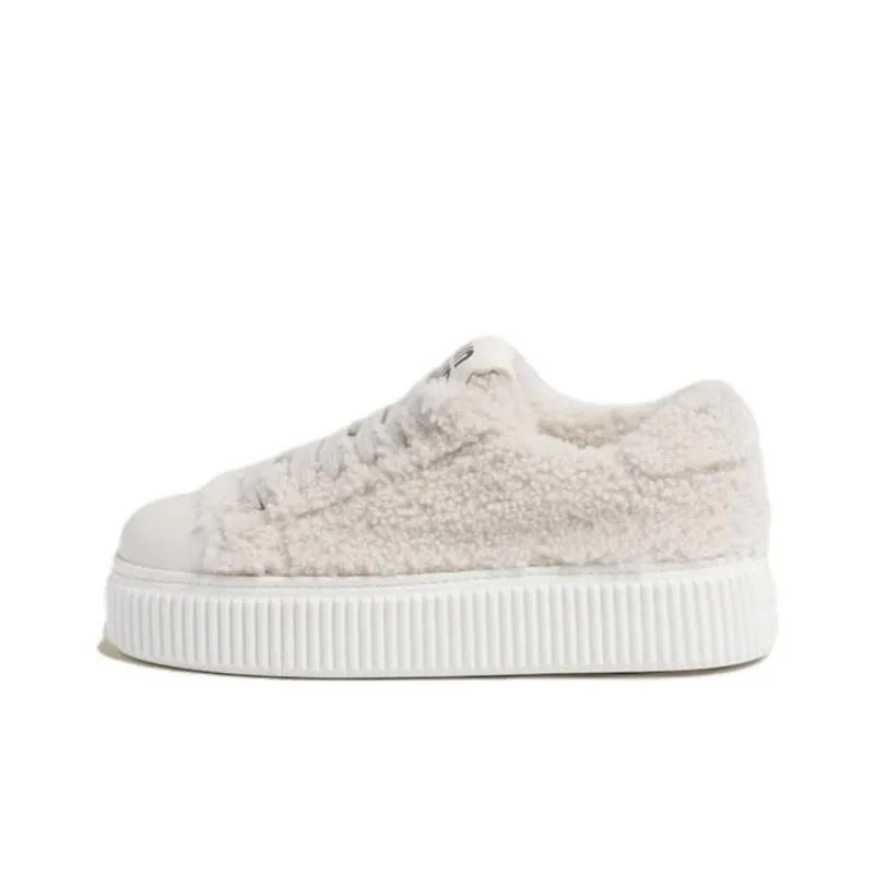 MIU MIU Height Increasing Low Top Skateboard Shoes Women's White-0