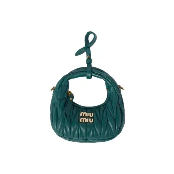 MIU MIU Wander Series Leather HOBO Handbag, Shoulder Bag, Crossbody Handbag Mini Women's Lagoon Blue