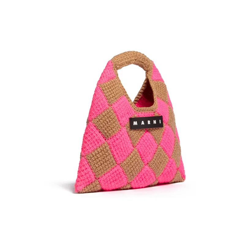 MARNI Acrylic Knitted Fabric Basket Bag Handbag Mini Women's Pink/Brown-1