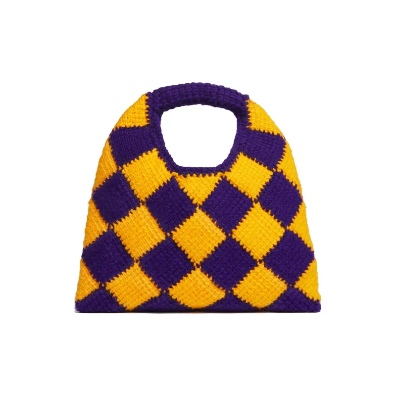 MARNI Acrylic Knitted Fabric Basket Bag Handbag Mini Women's Purple/Yellow-3