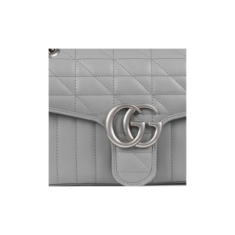 GUCCI GG Marmont Leather Shoulder Bag, Crossbody Bag Trumpets Women's Gray-7