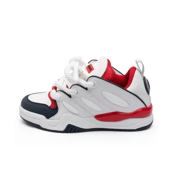 ABCIU Anti Slip Wear Resistant Low Top Skateboard Shoes Unisex White Blue Red