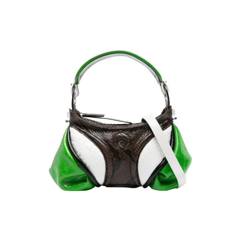 Marine Serre Goatskin Tote Bag Shopping Bag Handbag Mini Women's Brown/White/Green-0
