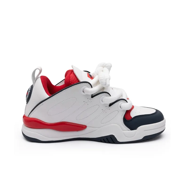 ABCIU Anti Slip Wear Resistant Low Top Skateboard Shoes Unisex White Blue Red-1