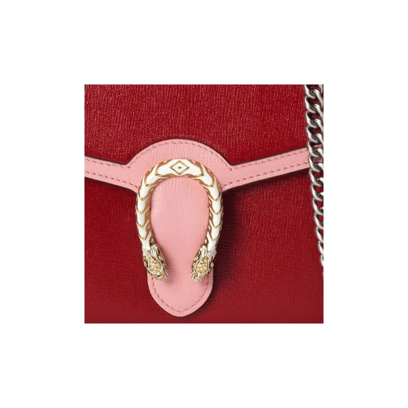 GUCCI Leather Chain Wallet One Shoulder Portable Crossbody Bag, Shoulder Bag Women's Red/Pink-5