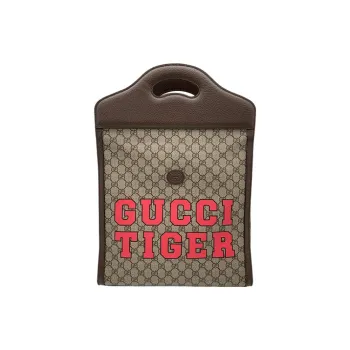 GUCCI GG Retro Series Canvas With Leather Tote Bag, Shopping Bag, Handbag Unisex Ebony/Red